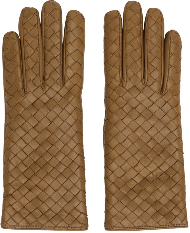 Photo: Bottega Veneta Tan Intrecciato Leather Gloves