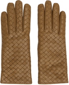 Bottega Veneta Tan Intrecciato Leather Gloves
