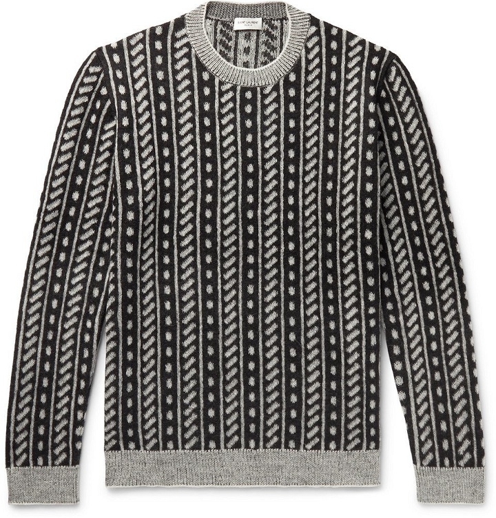 Photo: SAINT LAURENT - Wool-Blend Jacquard Sweater - Black