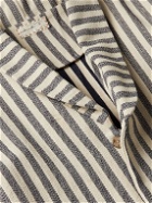 SMR Days - Xaracca Shawl-Collar Striped Herringbone Organic Cotton Robe - Blue