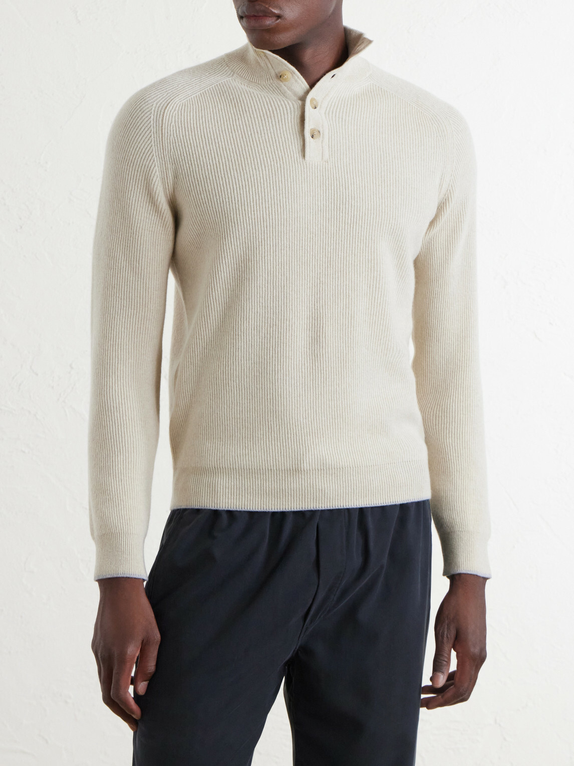 FEDELI - Kyoto Ribbed Cashmere Polo Shirt - Neutrals
