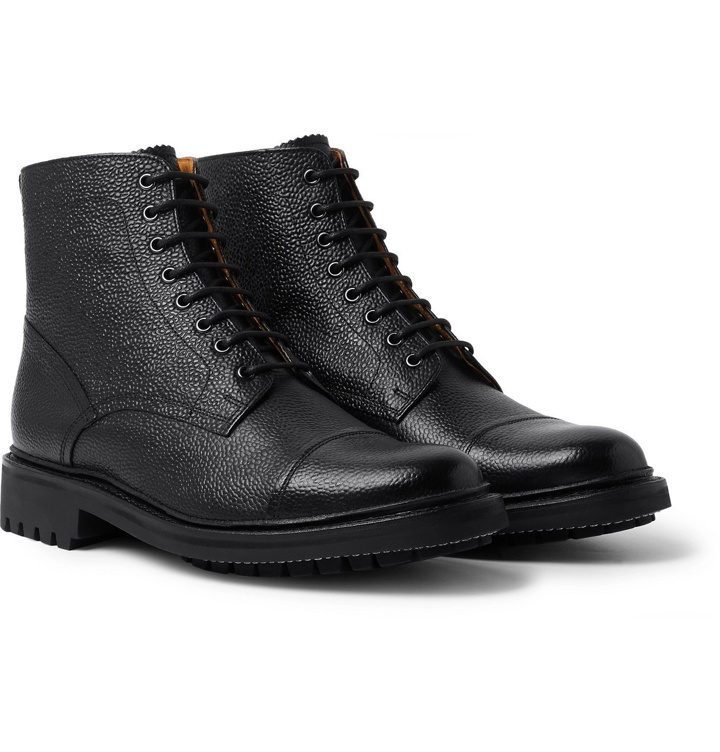 Photo: Grenson - Joseph Cap-Toe Pebble-Grain Leather Boots - Black