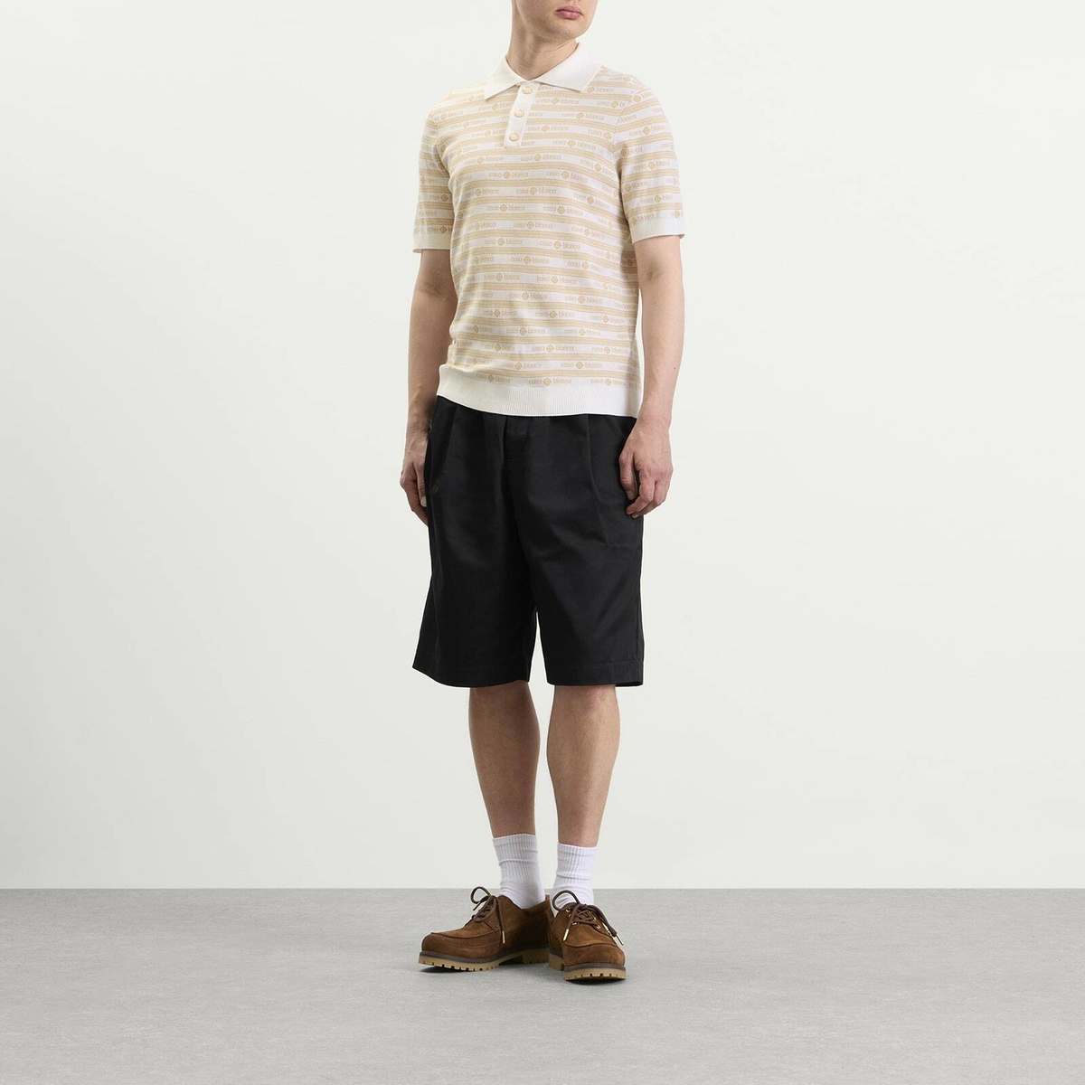 Casablanca Men's Wordmar Merino Wool Polo in Beige