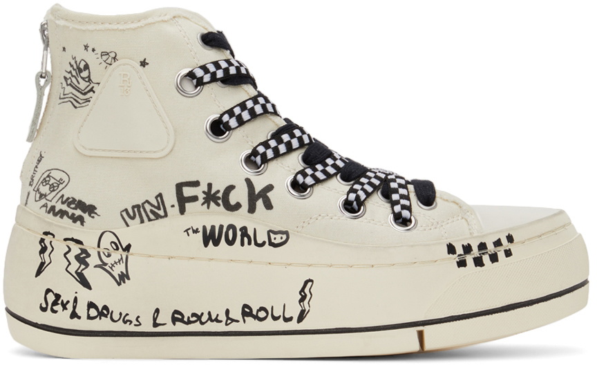 R13 Beige Double Grommet Kurt High-Top Sneakers R13