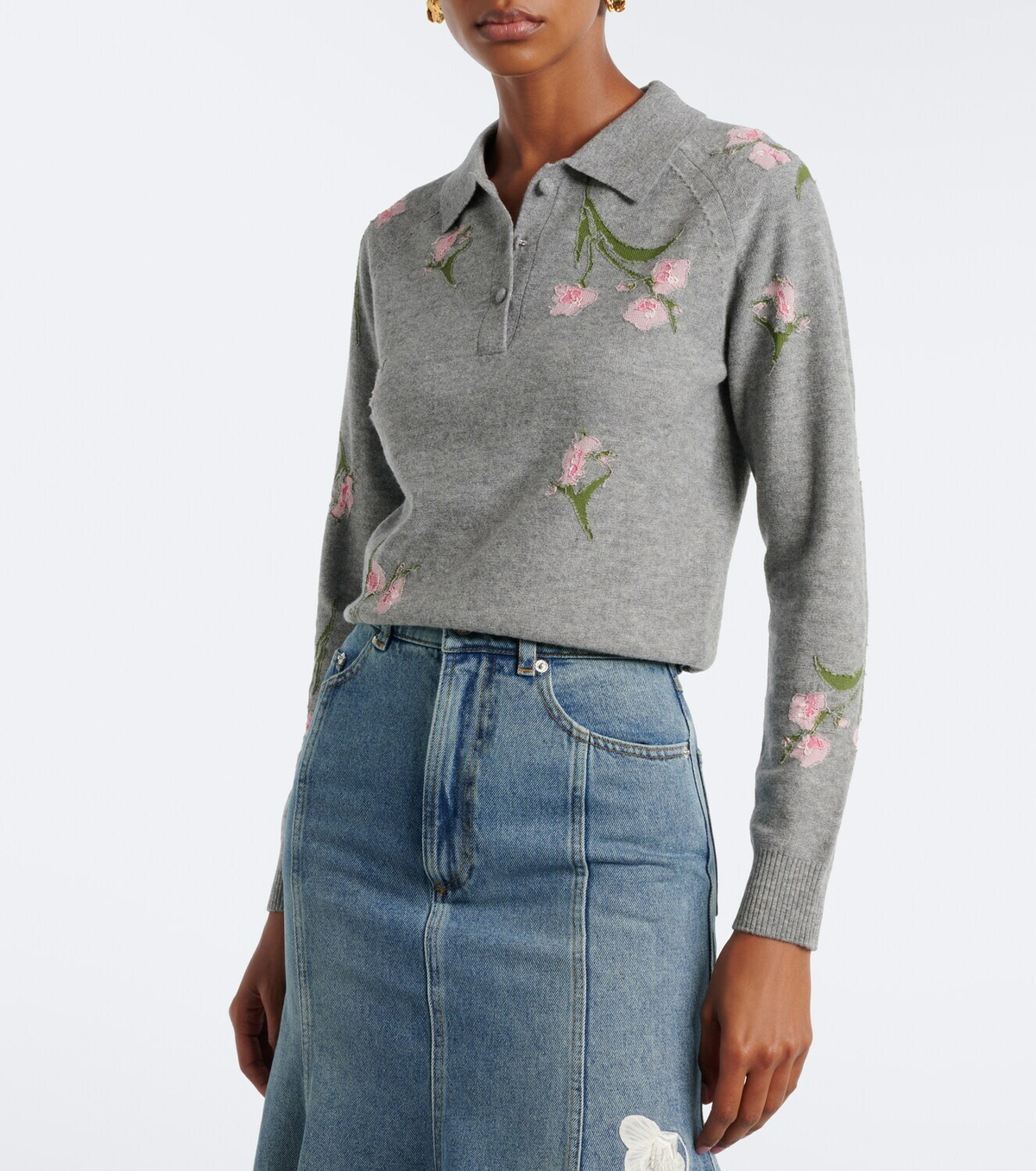 Erdem Floral intarsia wool polo sweater