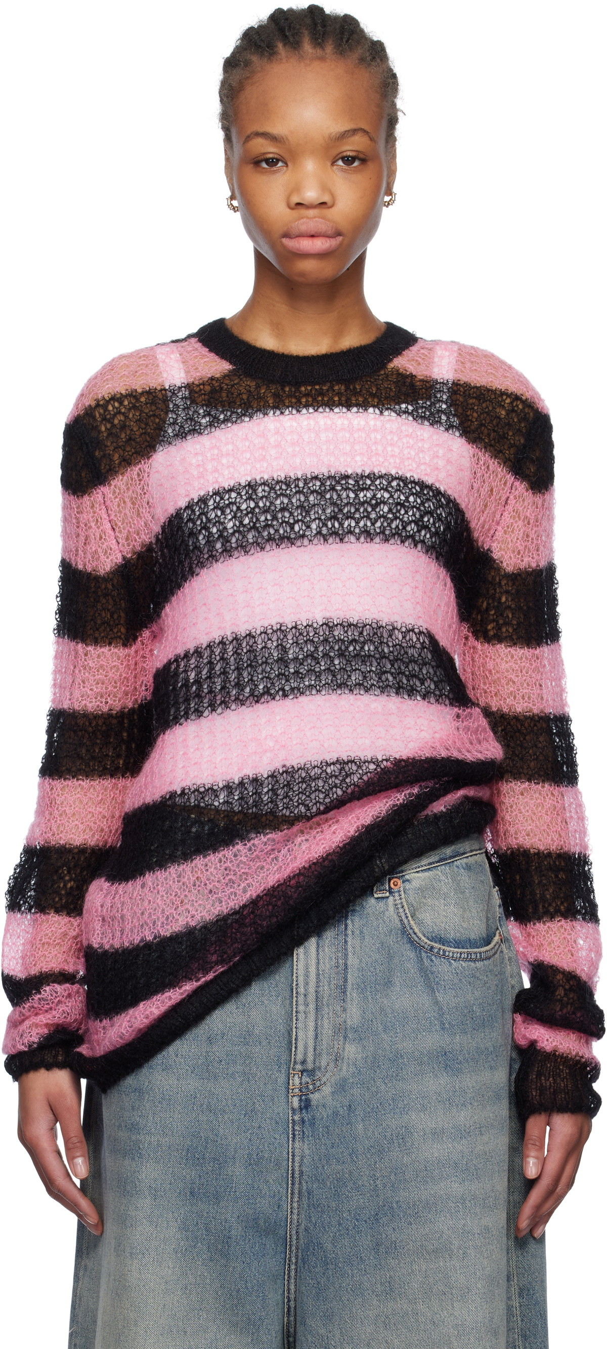 We11done Pink & Black Striped Knit Sweater