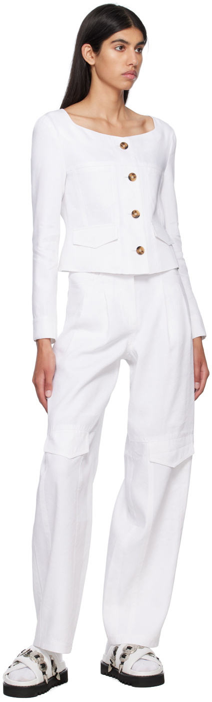 J KOO White Pocket Trousers