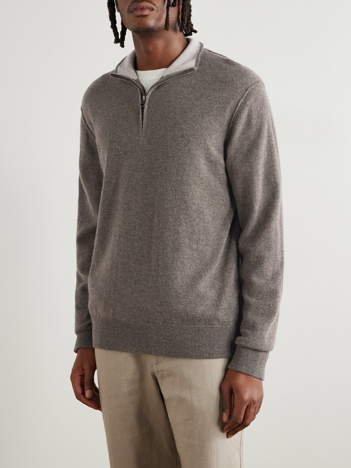 Hartford - Wool and Cashmere-Blend Half-Zip Sweater - Brown
