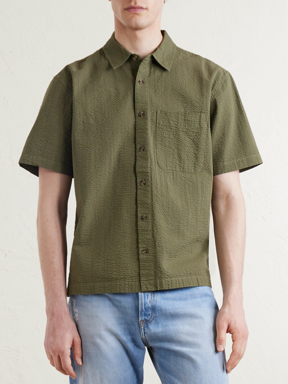 Aimé Leon Dore - Cropped Cotton-Seersucker Shirt - Green