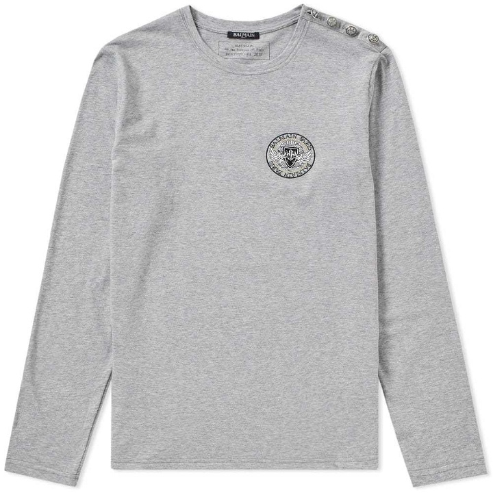 Photo: Balmain Long Sleeve Embroidered Chest Logo Tee Grey