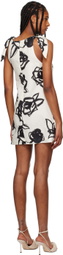 MSGM Off-White & Black Rose Brushstroke Minidress