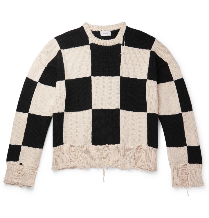 Photo: Rhude - Distressed Checked Cotton Sweater - Multi