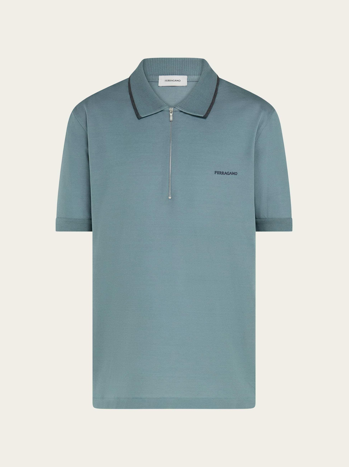 Ferragamo Mens Cotton polo shirt with zip detail in Green