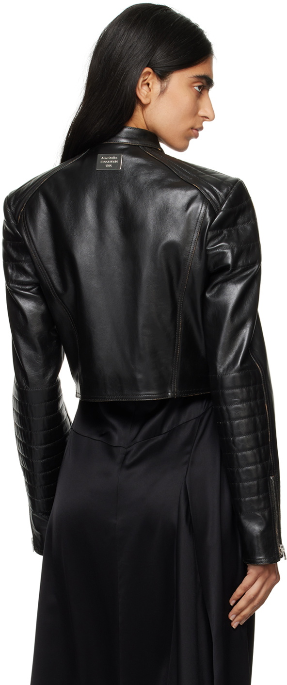 Acne Studios Black Quilted Shoulders Leather Biker Jacket