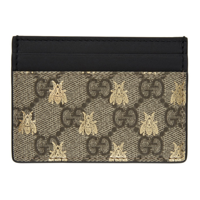 Gucci Beige/Black GG Supreme Canvas and Leather Bee Card Holder Gucci