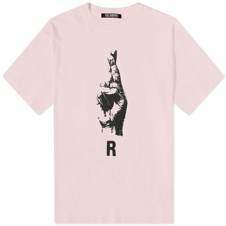 Photo: Raf Simons Men's Oversized Hand Sign Print T-Shirt in Light Pink