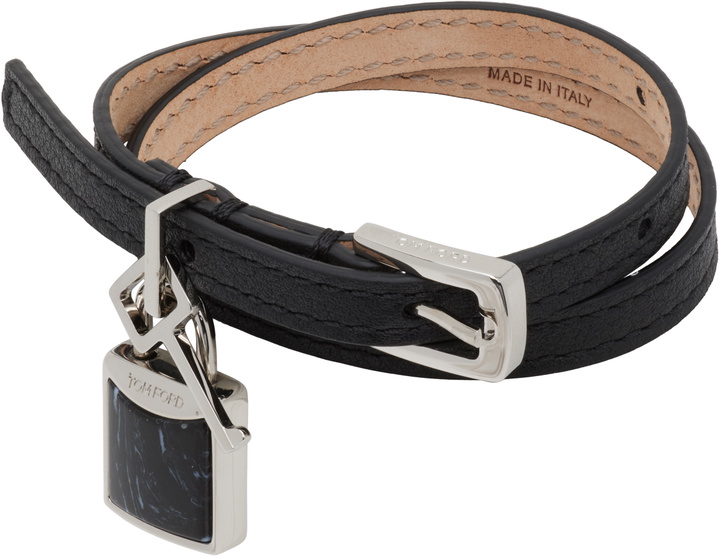 Photo: TOM FORD Black Leather & Stone Bracelet