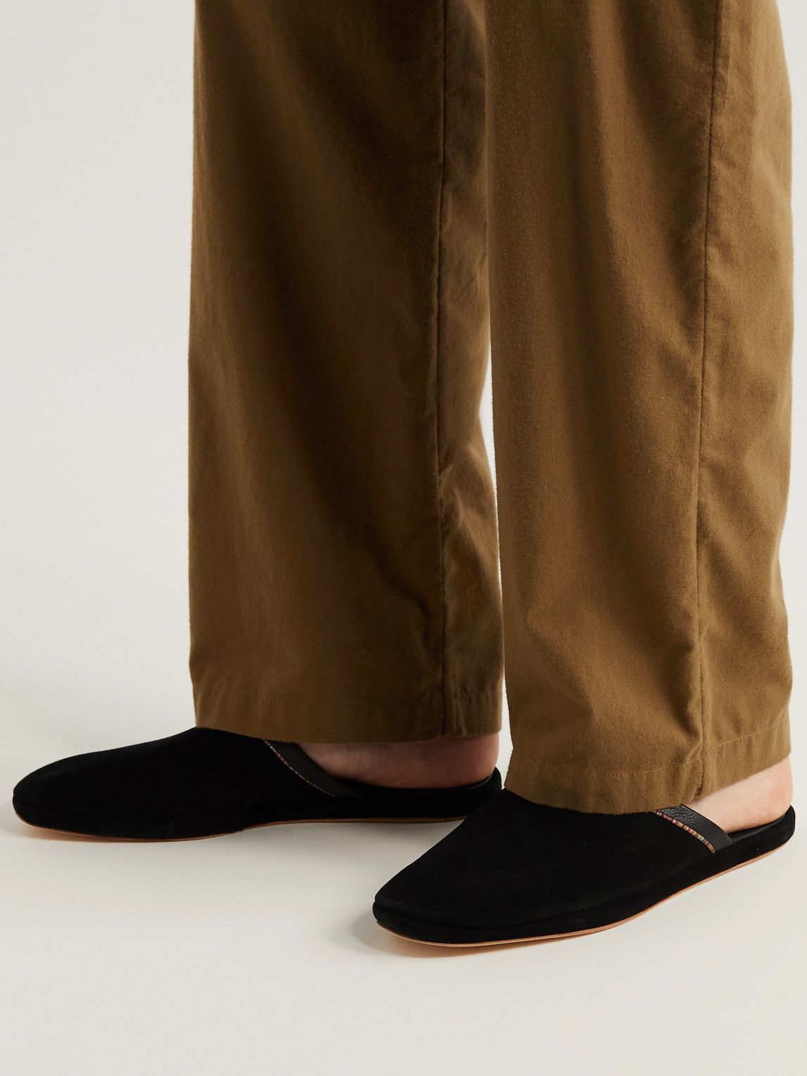 Paul Smith - Striped Leather-Trimmed Suede Slippers - Black  display picture 2