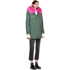 Mr and Mrs Italy Green and Pink Canvas Small Fur Hooded Parka