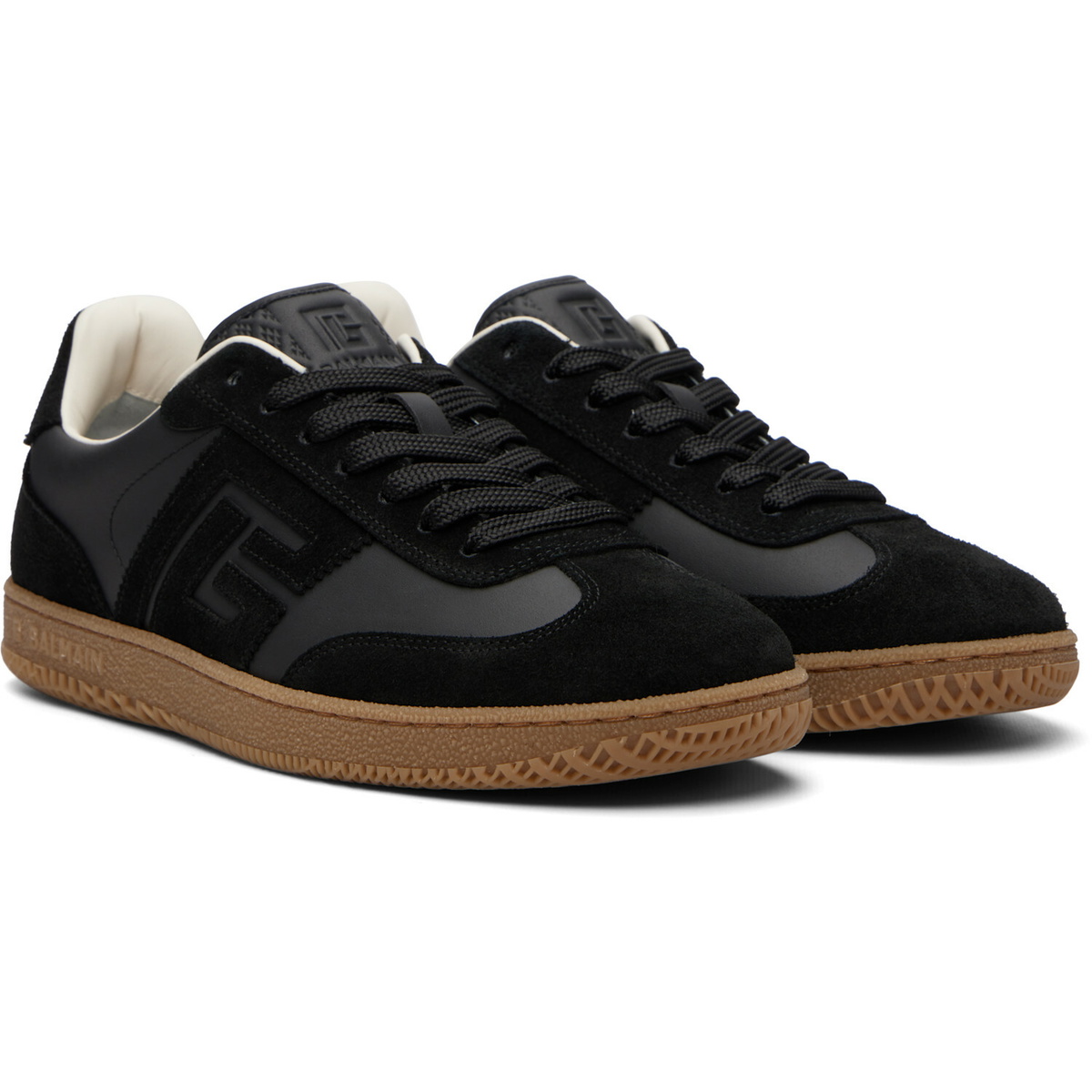 BALMAIN Black Suede & Smooth Leather 'Balmain Swan' Sneakers