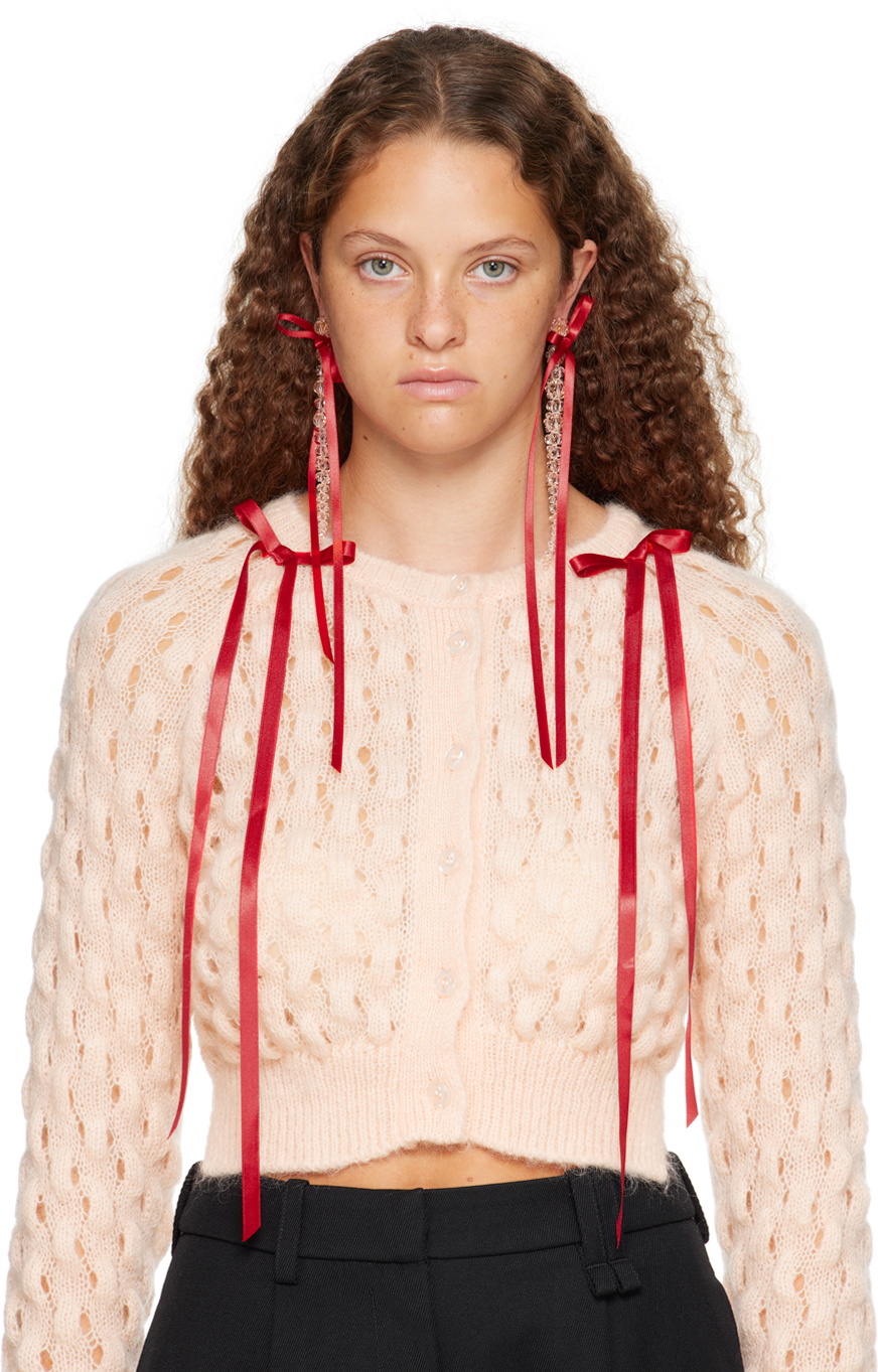 Simone Rocha Pink & Red Bow Ribbon Drip Earrings Simone Rocha