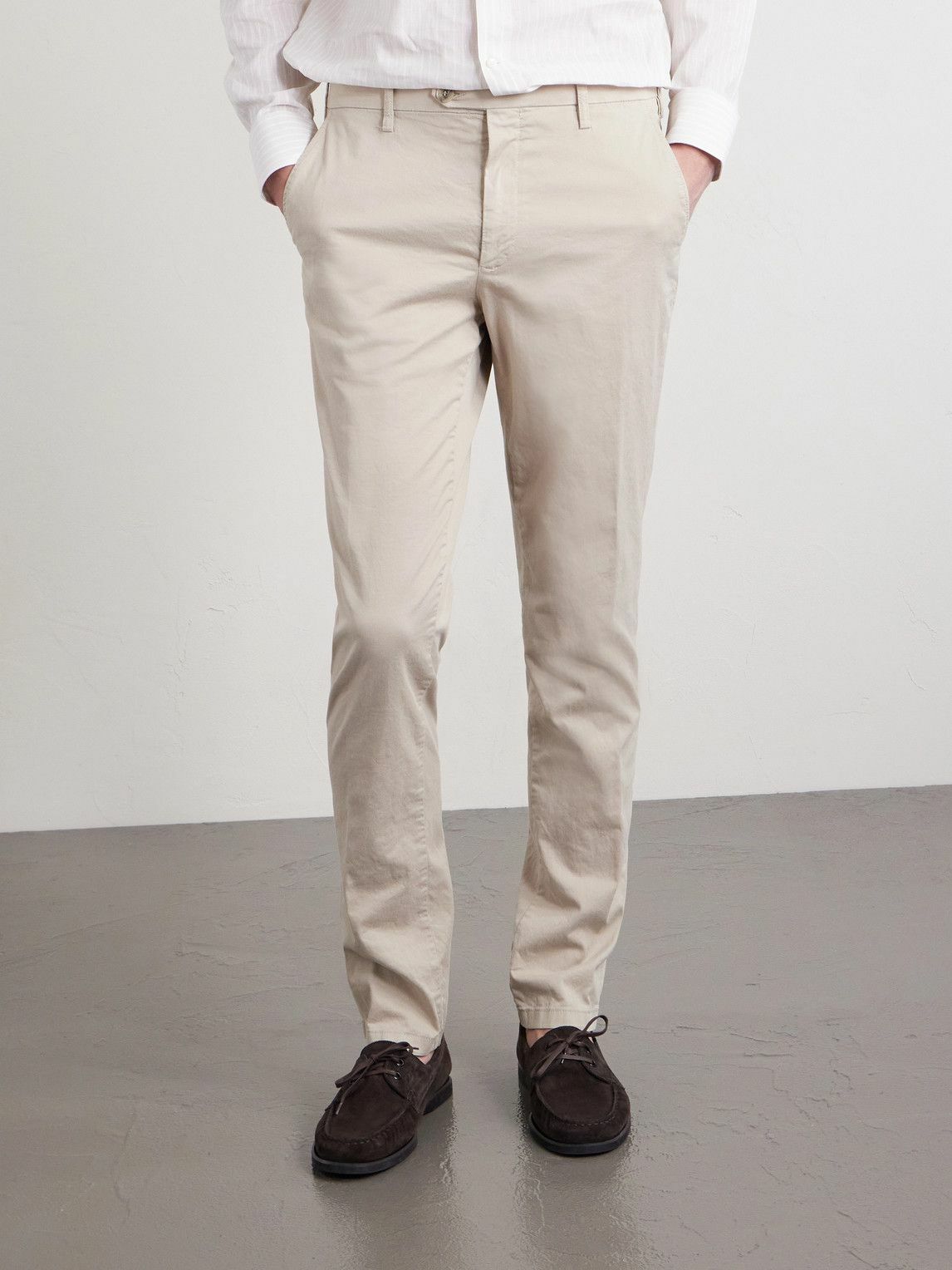 Canali - Tapered Cotton-Blend Twill Chinos - Neutrals