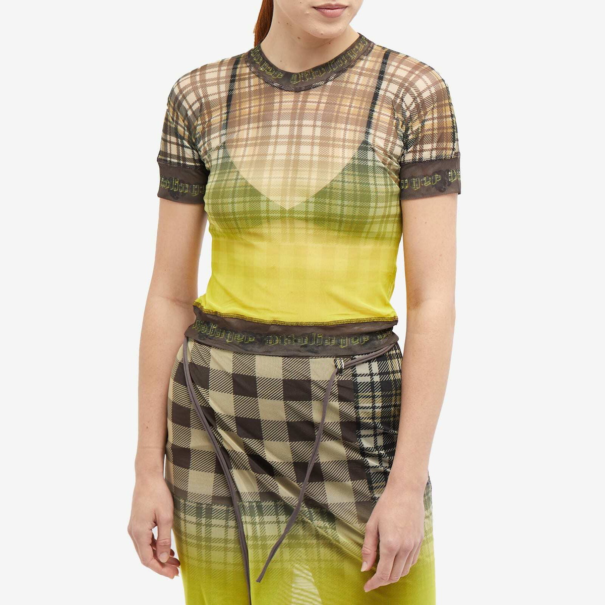 Ottolinger Women's Mesh T-Shirt in Yellow Plaid Ottolinger