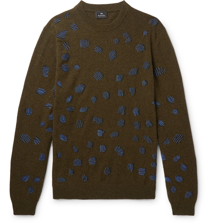 Photo: PS Paul Smith - Embroidered Wool-Blend Sweater - Green