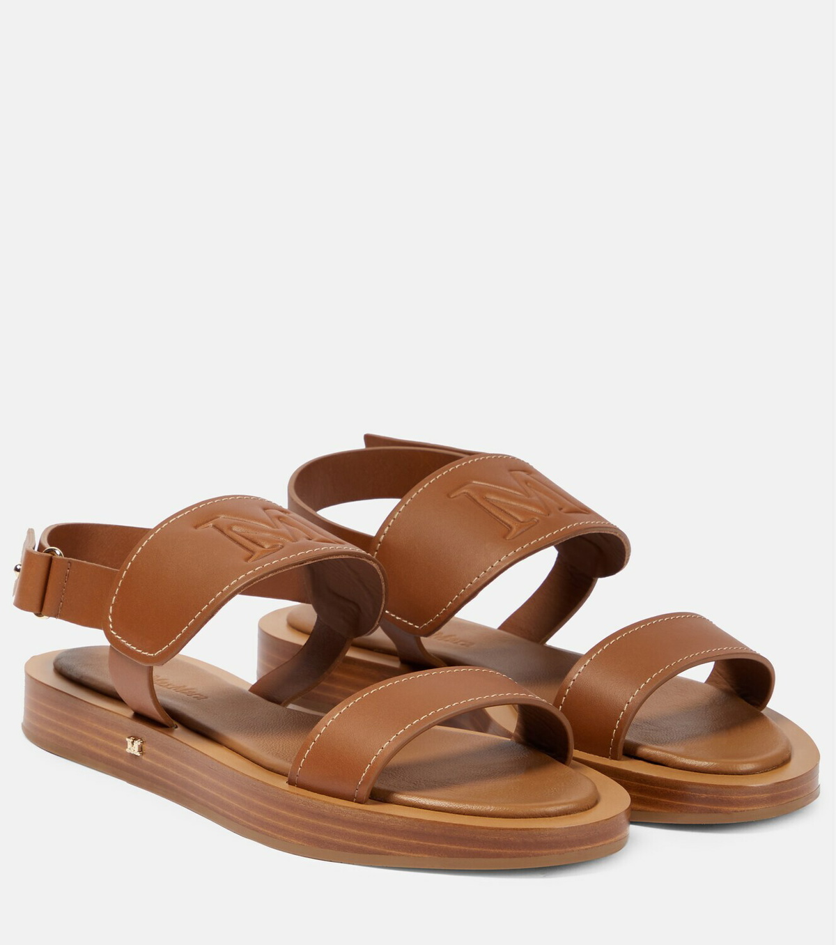 ★関税込み★ Max Mara BROWN VERAFLAT SANDALS Max Mara Leather Sandals With Strap Heel 8 cm women