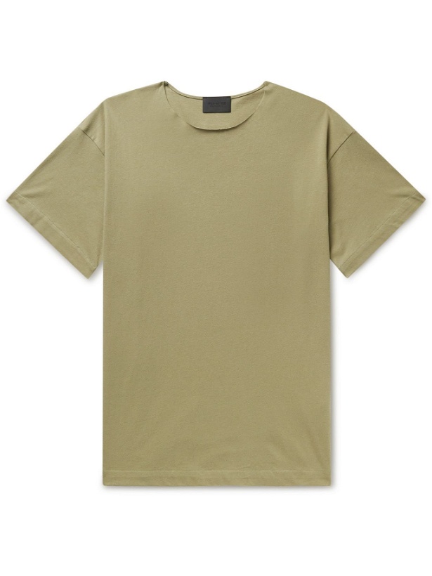 Photo: Fear of God - Distressed Logo-Appliquéd Cotton-Jersey T-shirt - Green
