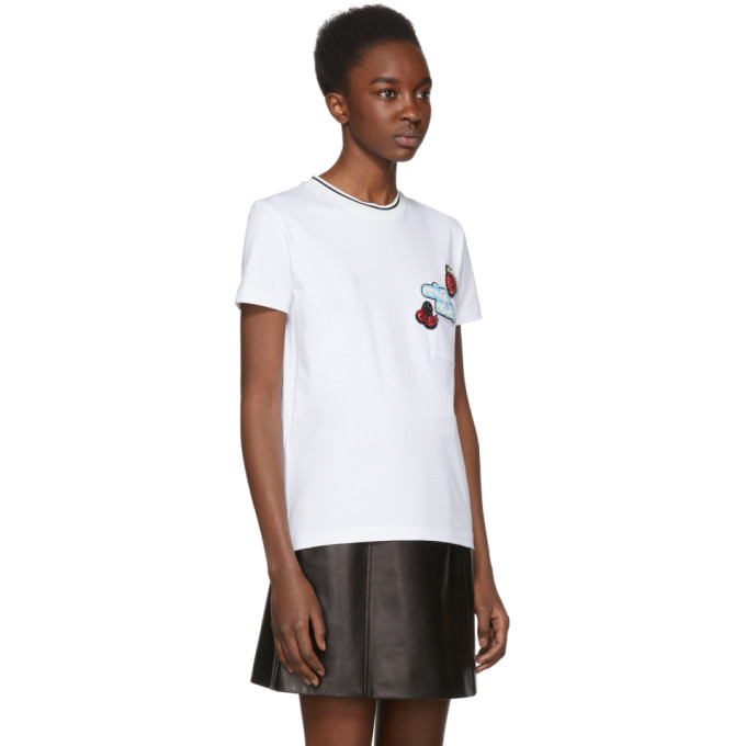 Miu Miu White Sequinned Fruit Patch T-Shirt Miu Miu