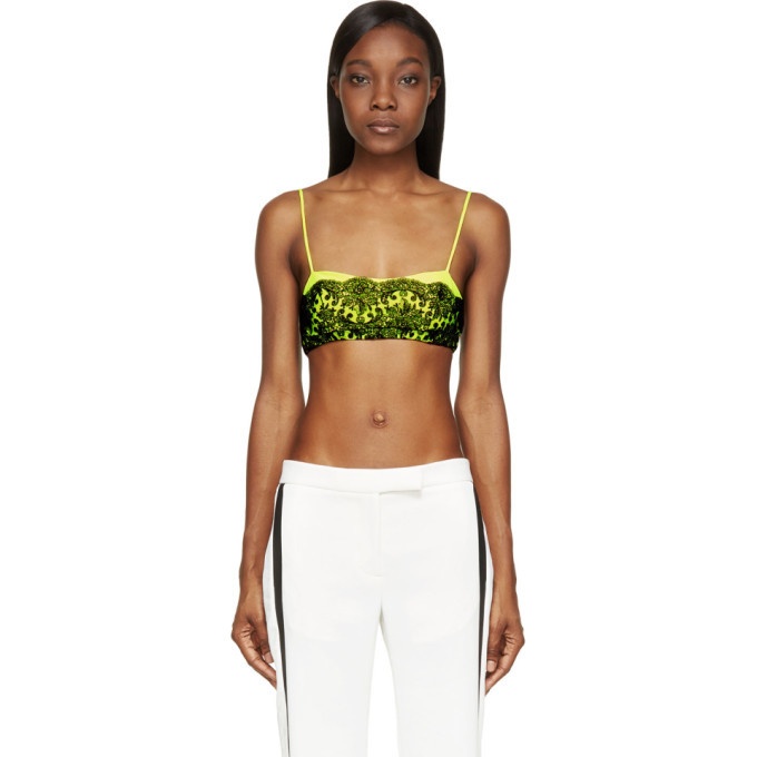 Christopher Kane Black and Chartreuse Lace Overlay Bralette