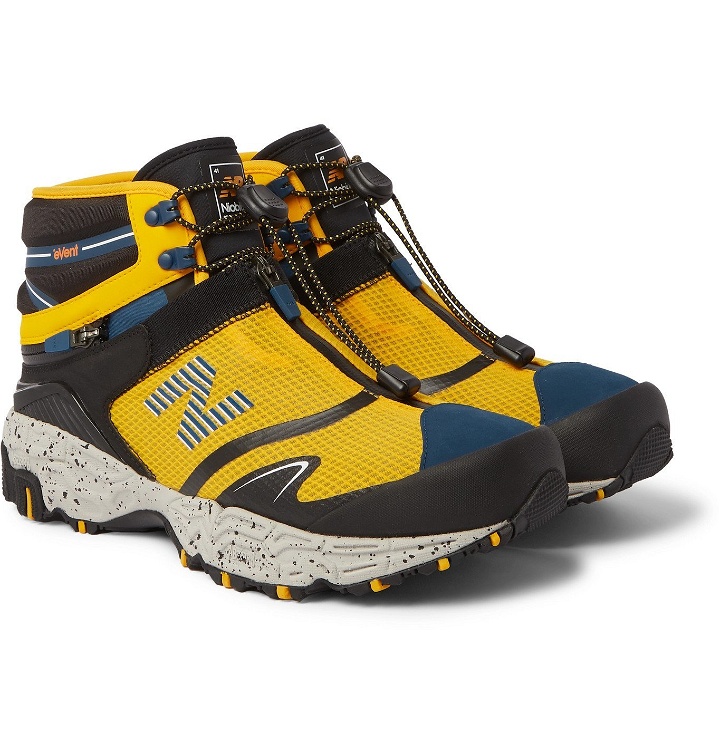 Photo: New Balance - Snow Peak Tokyo Design Studio Nobium Suede and Rubber-Trimmed Mesh 3-in-1 Boots - Yellow
