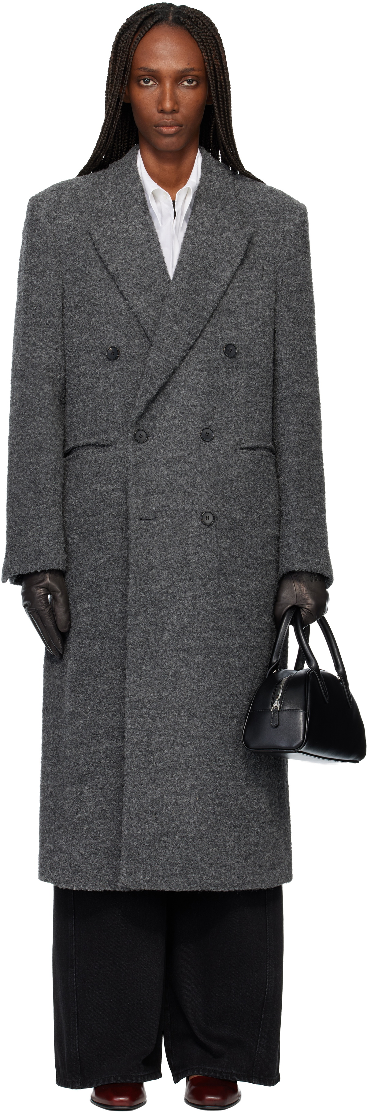 TONYWACK Gray Textured Wool & Alpaca Fitted Double-Breasted Coat