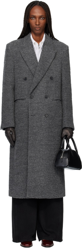 Photo: TONYWACK Gray Textured Wool & Alpaca Fitted Double-Breasted Coat