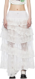 Yuhan Wang SSENSE Exclusive White Lace Trimmed Maxi Skirt