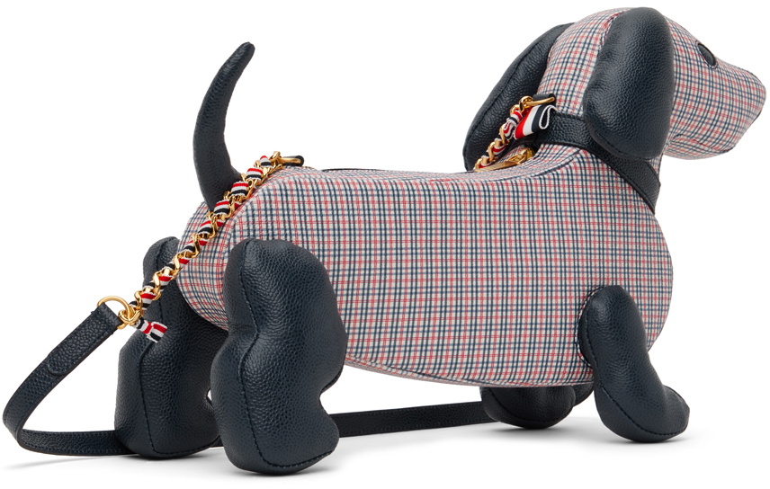 Thom Browne Navy & Red Mini Check Pebble Grain Chain Hector Bag 
