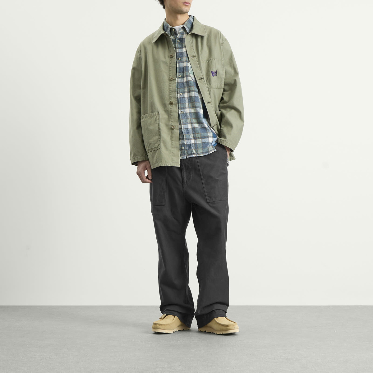 Needles Men's Reversed Sateen Coverall Jacket in Olive Needles