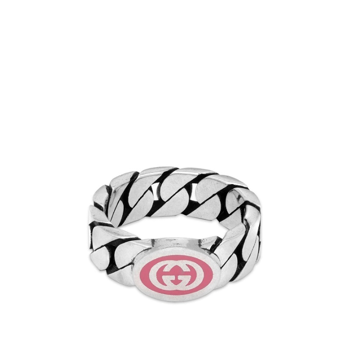 Photo: Gucci Women's Interlocking G Enamel Ring in Silver/Pink