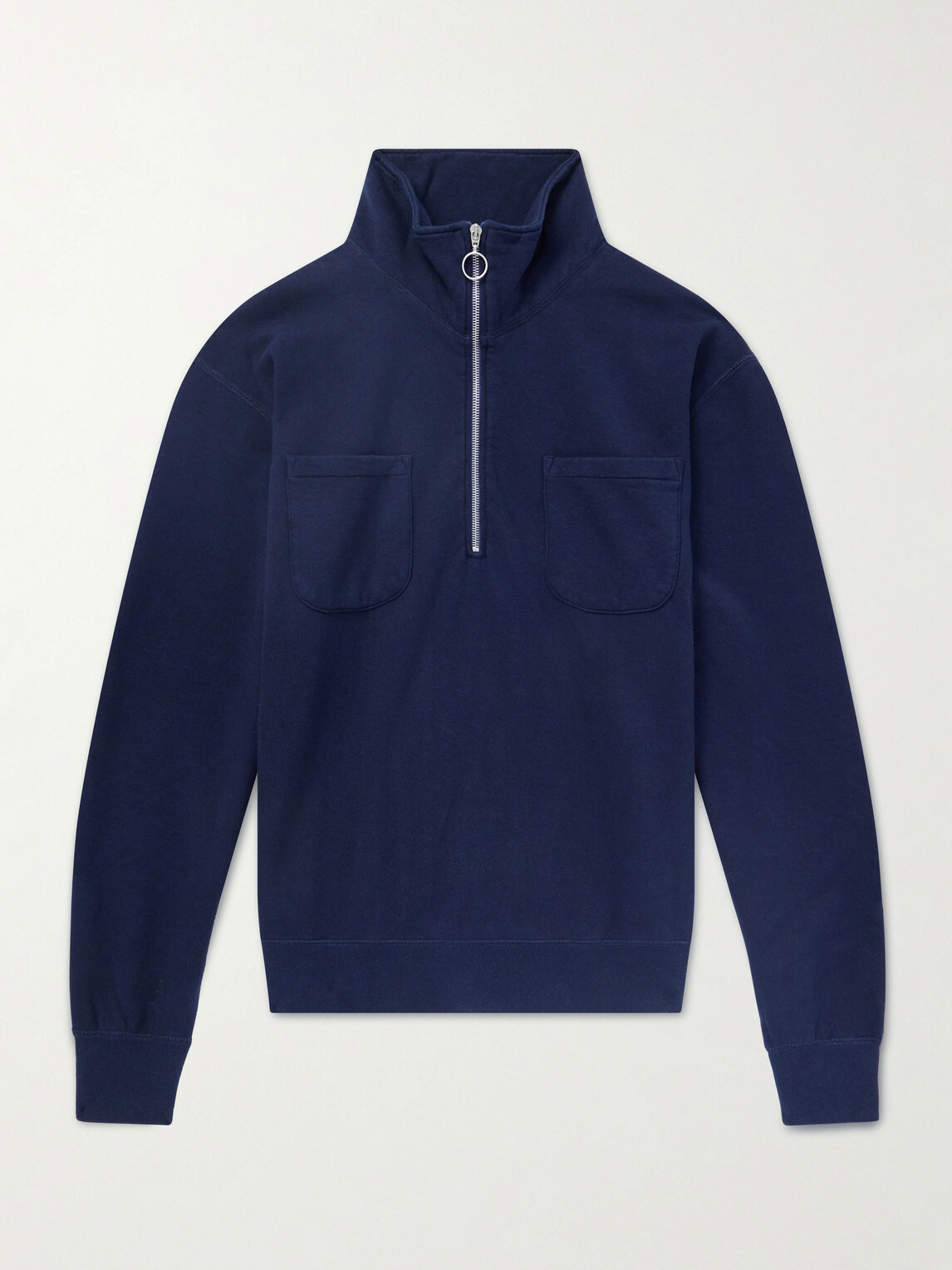 Drake's - Cotton and Wool-Blend Half-Zip Sweater - Blue