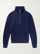 Drake's - Cotton and Wool-Blend Half-Zip Sweater - Blue