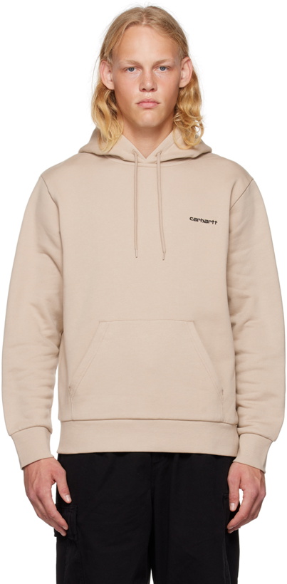 Photo: Carhartt Work In Progress Tan Script Embroidery Hoodie