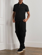 Zegna - Leather-Trimmed Cotton-Piqué Polo Shirt - Black