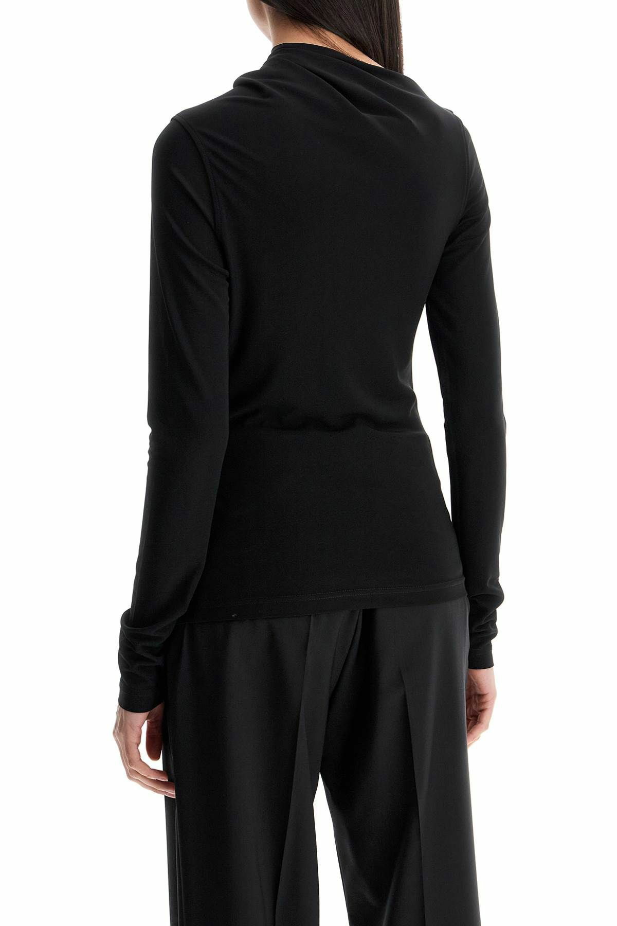 TOTEME black draped jersey top with long sleeves and wide