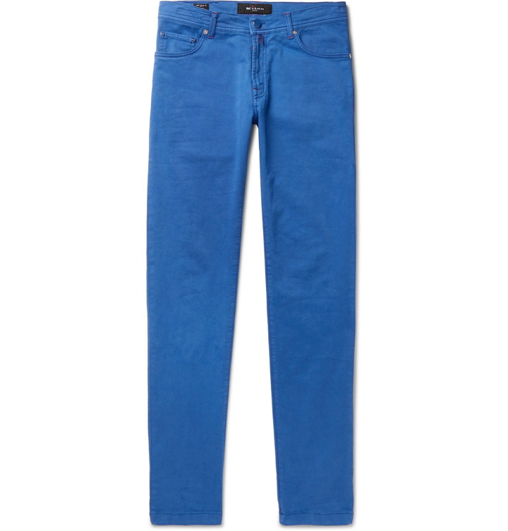 Photo: Kiton - Blue Slim-Fit Cotton-Blend Twill Trousers - Blue