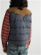 RRL - Suede-Trimmed Quilted Padded Recycled-Shell Gilet - Gray