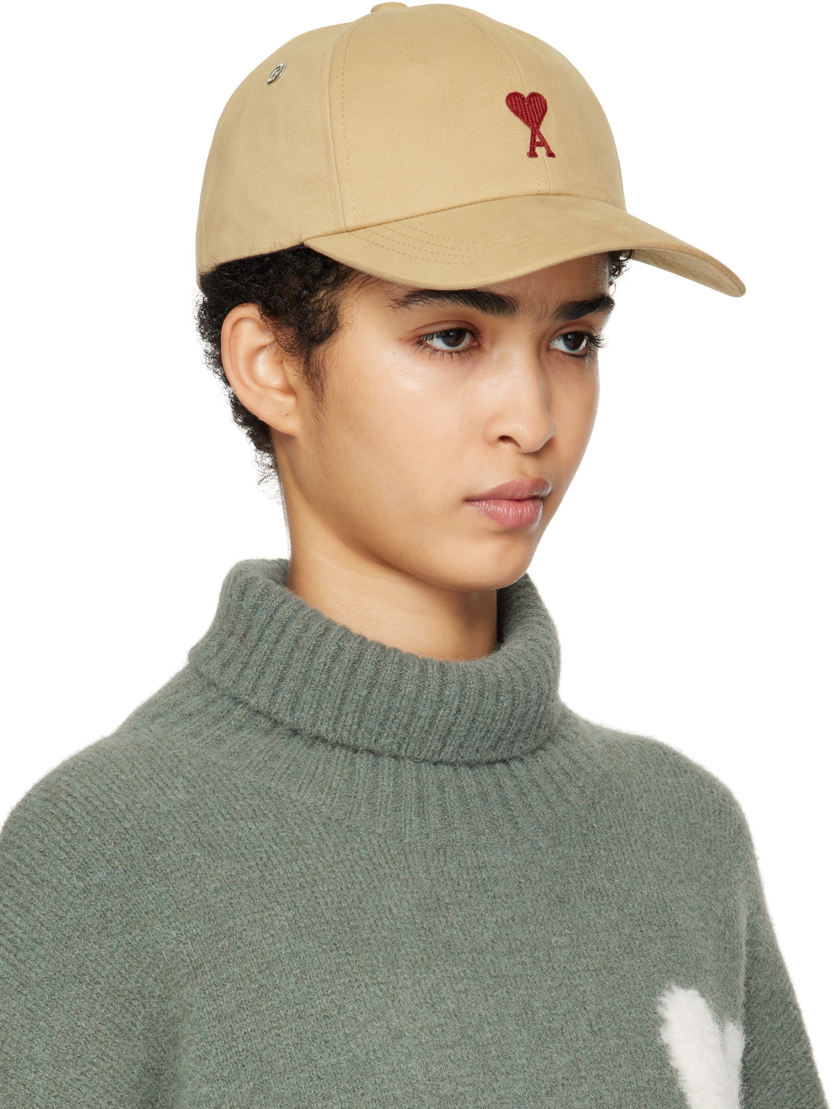 AMI Paris Beige Ami de Coeur Embroidery Cap