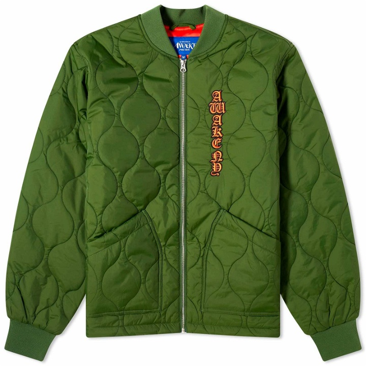 Photo: Awake NY Men's Cobra Quilted Bomber Jacket in Forrest