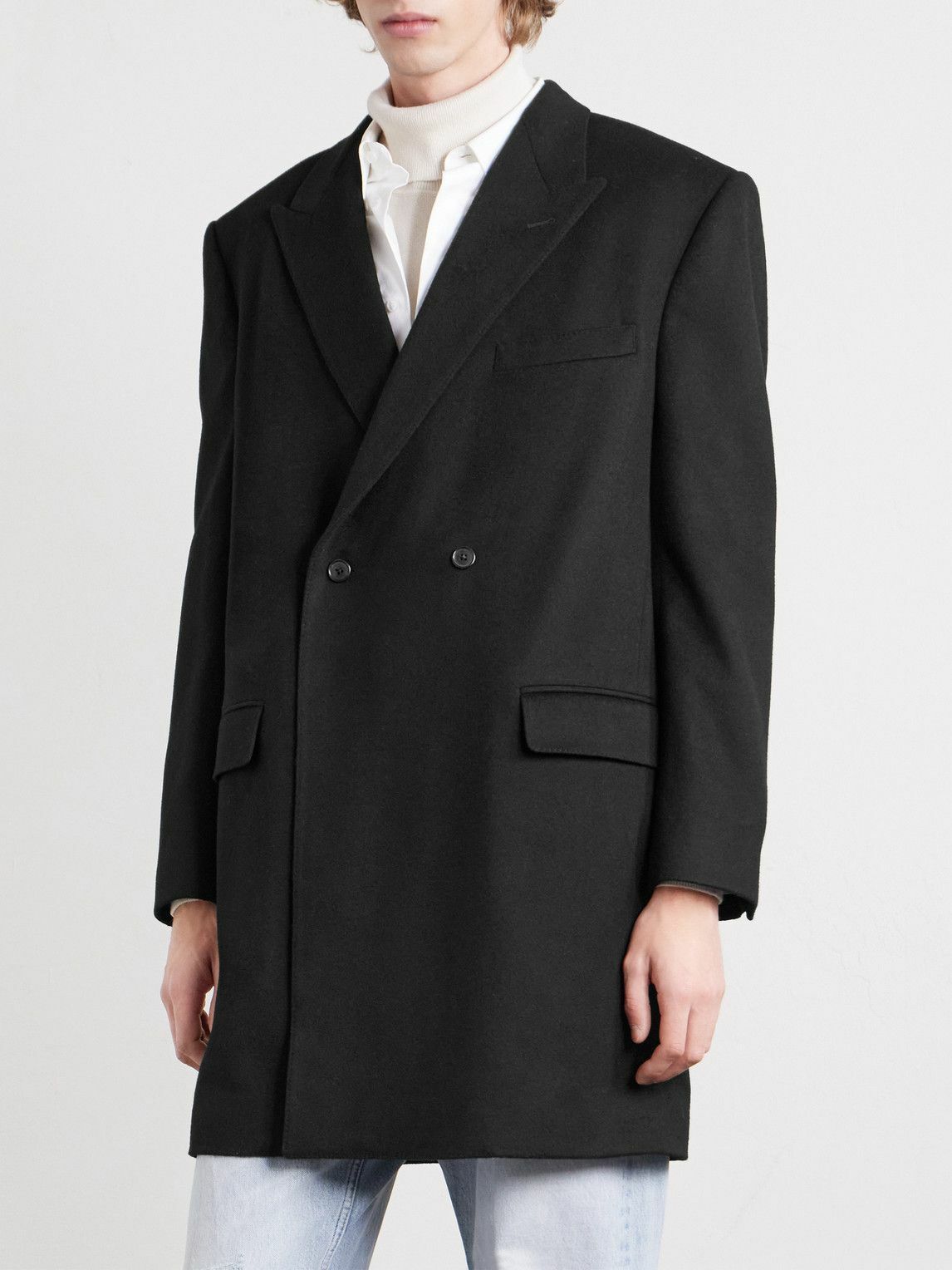CELINE - Double-Breasted Wool Coat - Black