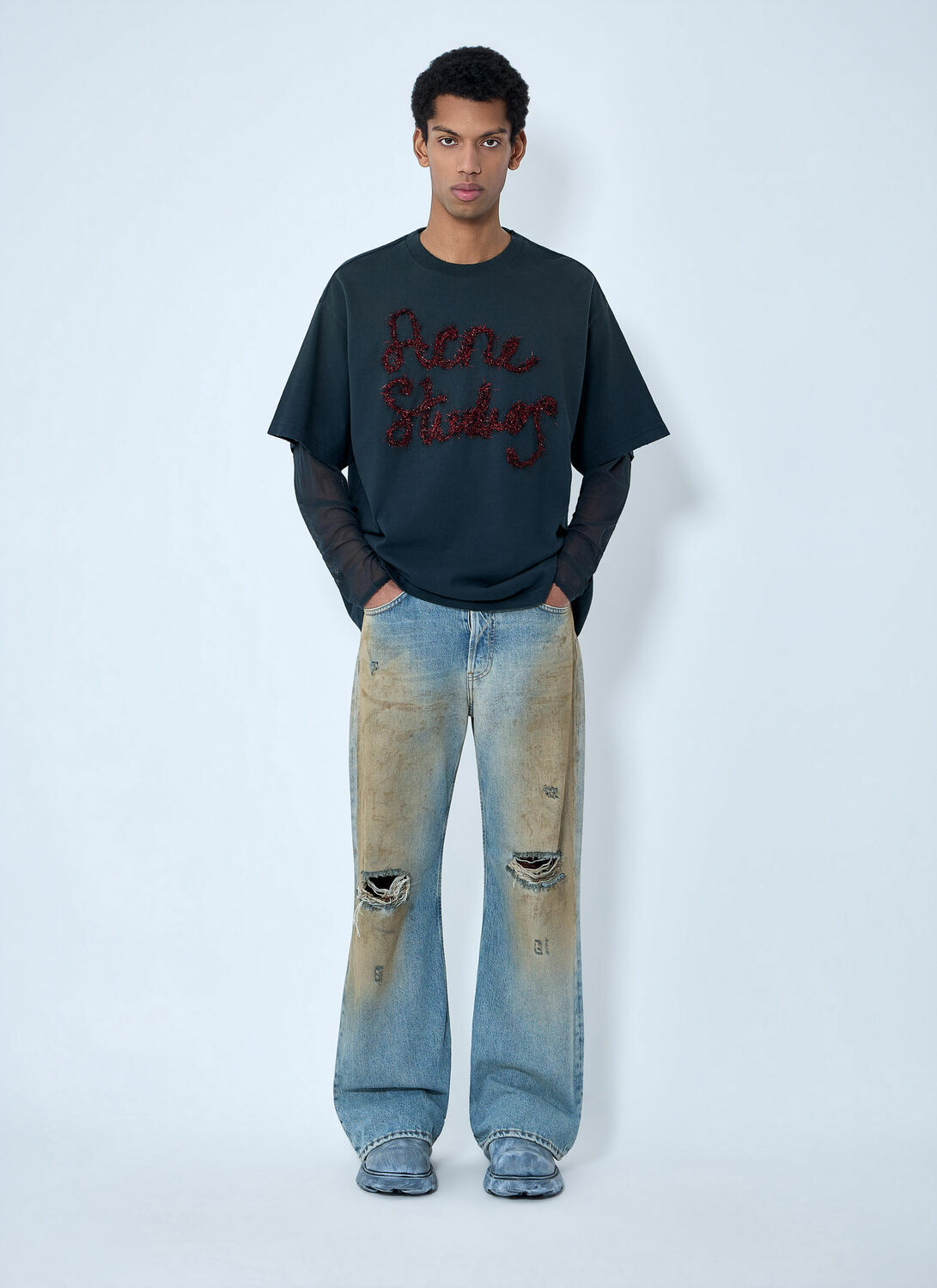 Acne Studios Layered Logo Embellished T-shirt